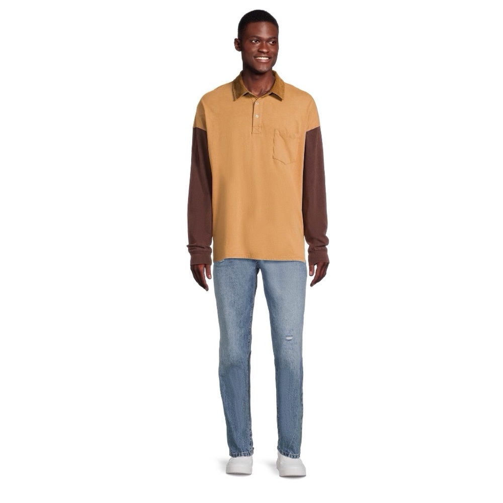 Colorblocked Polo Shirt with Long Sleeves
